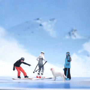Figurine miniature chien sports d'hiver