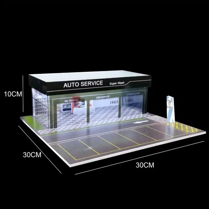 Diorama station de lavage auto avec parking 1/64 1