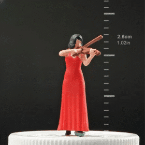 Figurine musicien violoniste en robe rouge 1/64 pour diorama