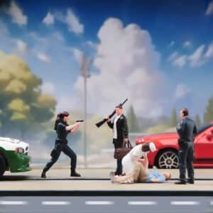 Figurines Miniatures Scène d’Action Police Suspect Secours 1/43