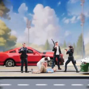 Figurines - scène d’action de police avec suspects et secours 1/24