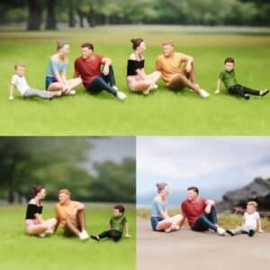 Figurines miniatures – famille assise 1/18 (lot de 3 ou 6)
