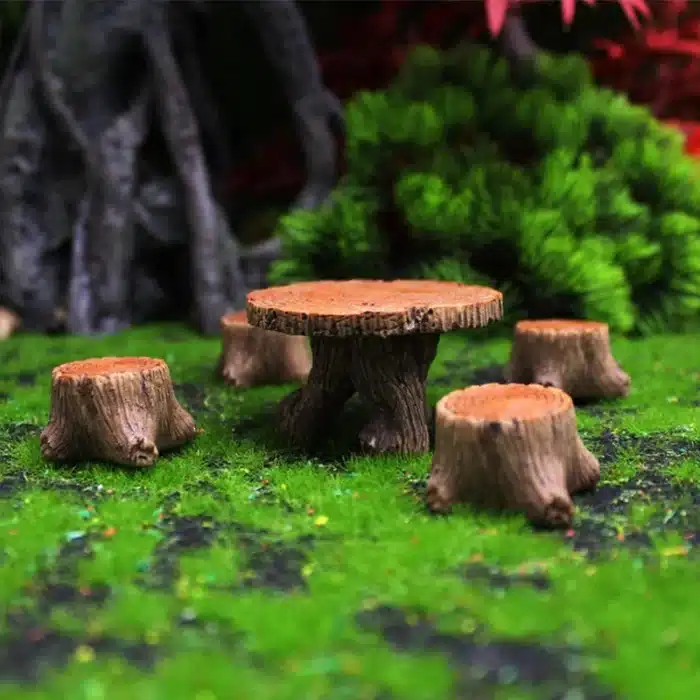 Table tronc d’arbre miniature avec tabourets 4
