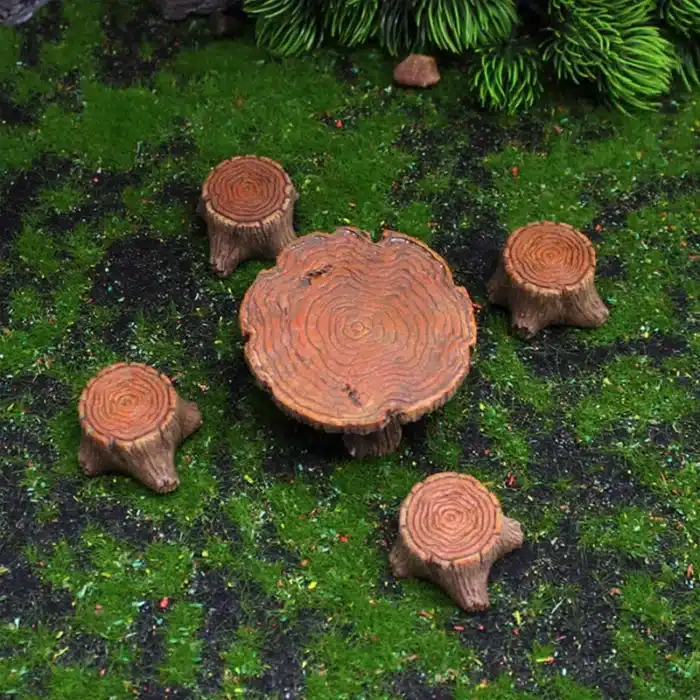 Table tronc d’arbre miniature avec tabourets 3