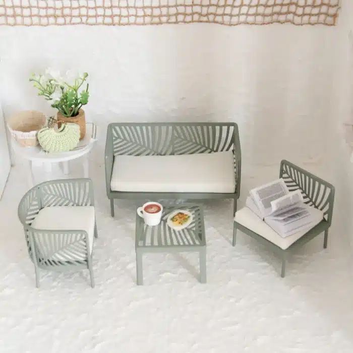 salon jardin miniature vert 1/12 1