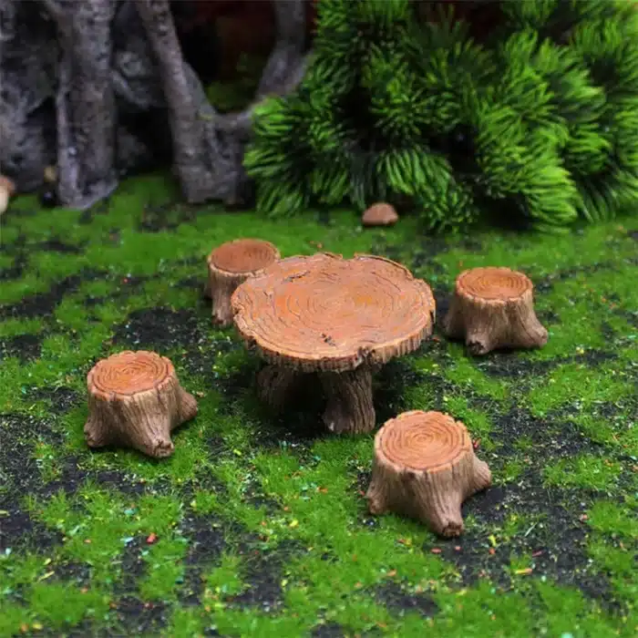 Table tronc d’arbre miniature avec tabourets 1