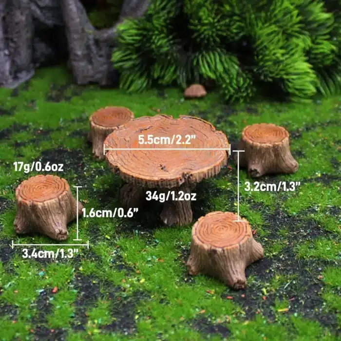 Table tronc d’arbre miniature avec tabourets 2