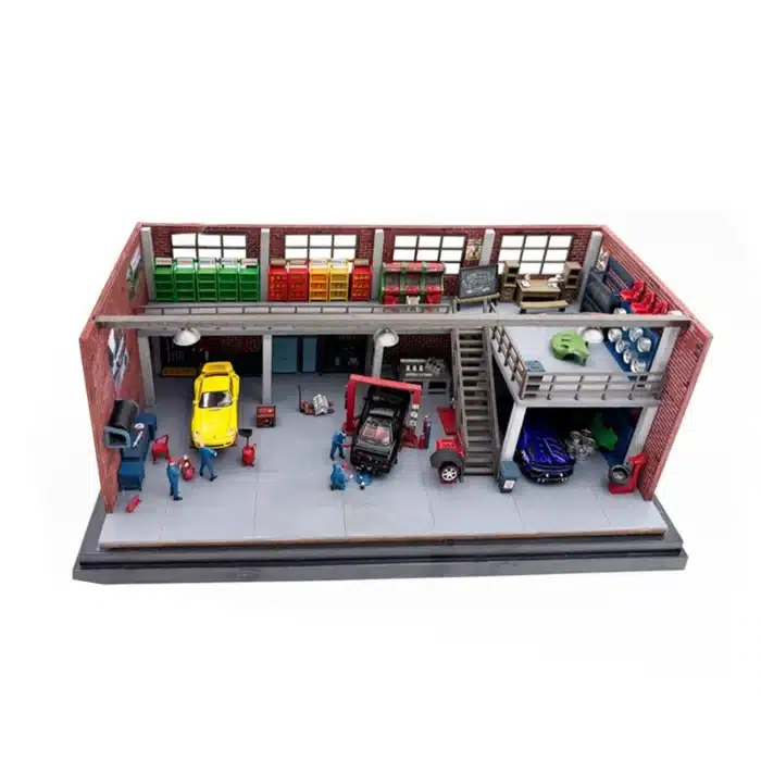 Lot objets miniatures scène garage 1/64 1
