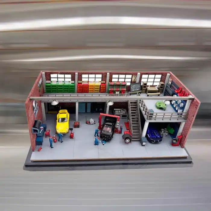 Lot objets miniatures scène garage 1/64 6