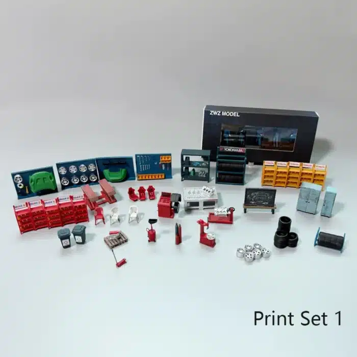 Lot objets miniatures scène garage 1/64 4
